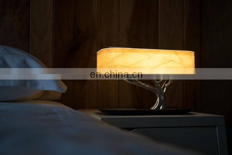Home wooden smart led table desk lamp with wifi speaker, wireless charger