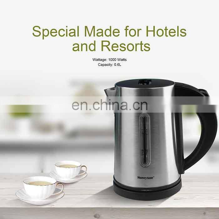 Quiet electric kettle 304 stainless steel electric for hotel 0.6l H1263 from china appliance