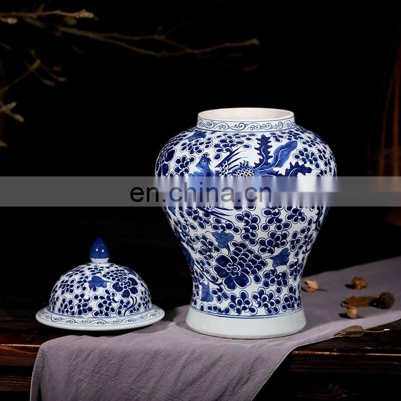 H47cm Tall Blue White Porcelain Hand Painted Phoenix Antique Ginger Jars