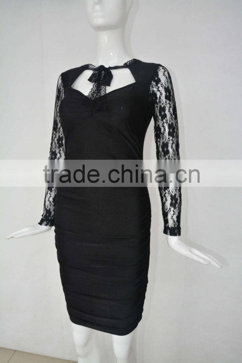 Classic Black Sexy Lace sleeve Dress fashion perspective bandage dress sexy free prom dress