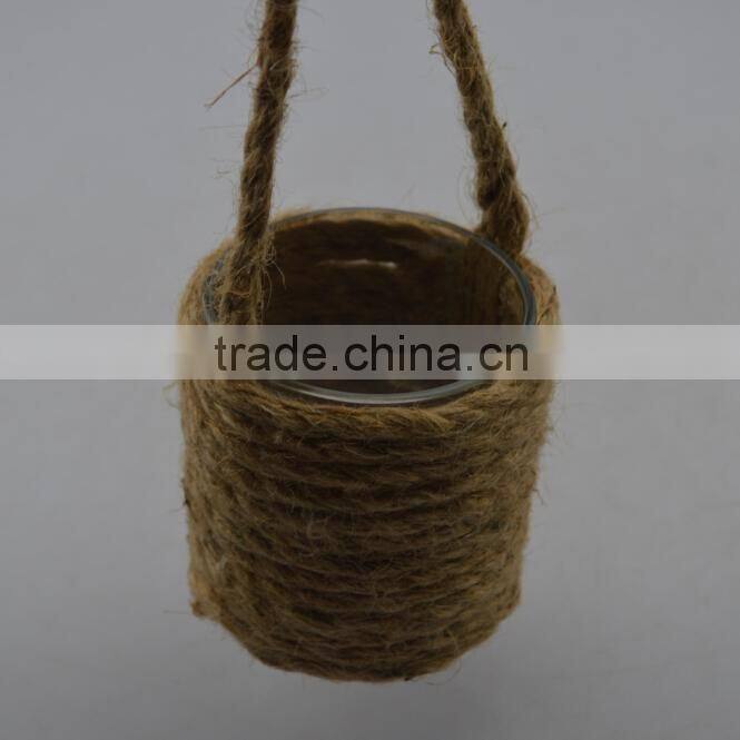 2015 new designs hanging hemp rope Wrapped glass candle holders glassware for candles