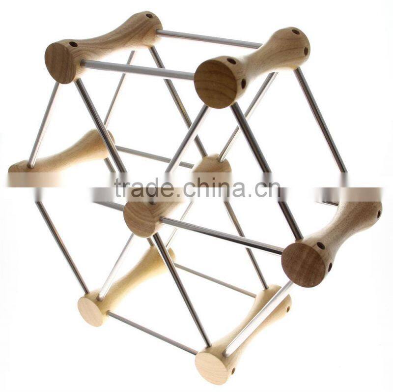 Tabletop Wine Bottle Rack wine bottle holder- 6-Slot DIY Hexagon Stainless Steel and Wood,DIY wine rack