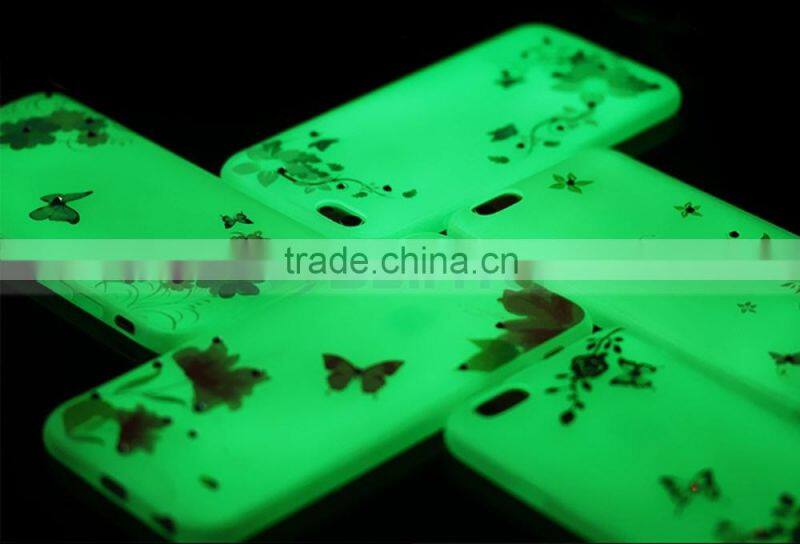 Ultra-Slim Glow In the Dark Mobile Phone Cases Luminous Plastic TPU Back Butterfly Flower Case for iPhone 6S 5 Plus