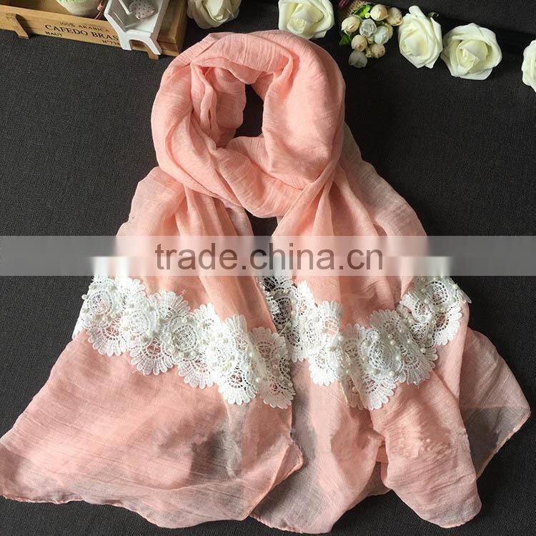 Wholesale New Design Plain Viscose Flower Bead Fashion Woman Scarf