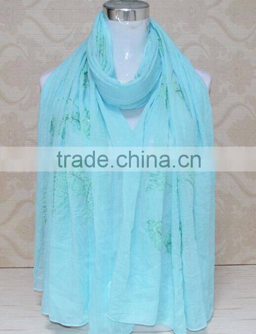 New Style Sequin Leaf Pattern Cotton Fashion Woman Embroidered Shawls