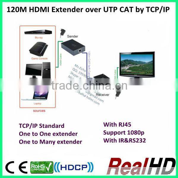 2016 China Best Selling 120m HDMI Extender by cat5e/6 with RS232 Over TCP/IP