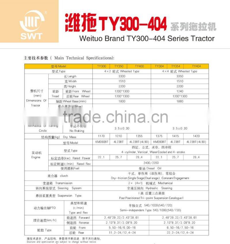 40HP 4WD TY404 tractor 2016 hot sale china