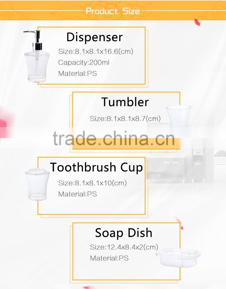 Fashion double wall transparent resin bathroom set