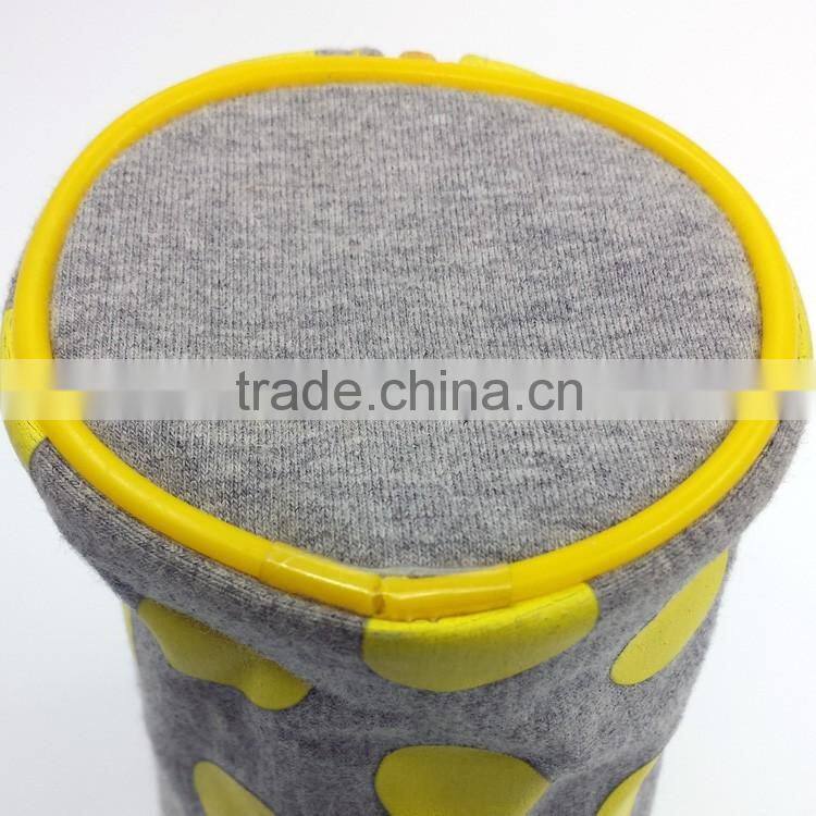 Spot printing round grey cotton fabric pencil case