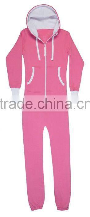 Low Price OEM Wholesale Cheap Factory Adult Unisex Solid Pink 100 Cotton Brushed Fleece Onesie