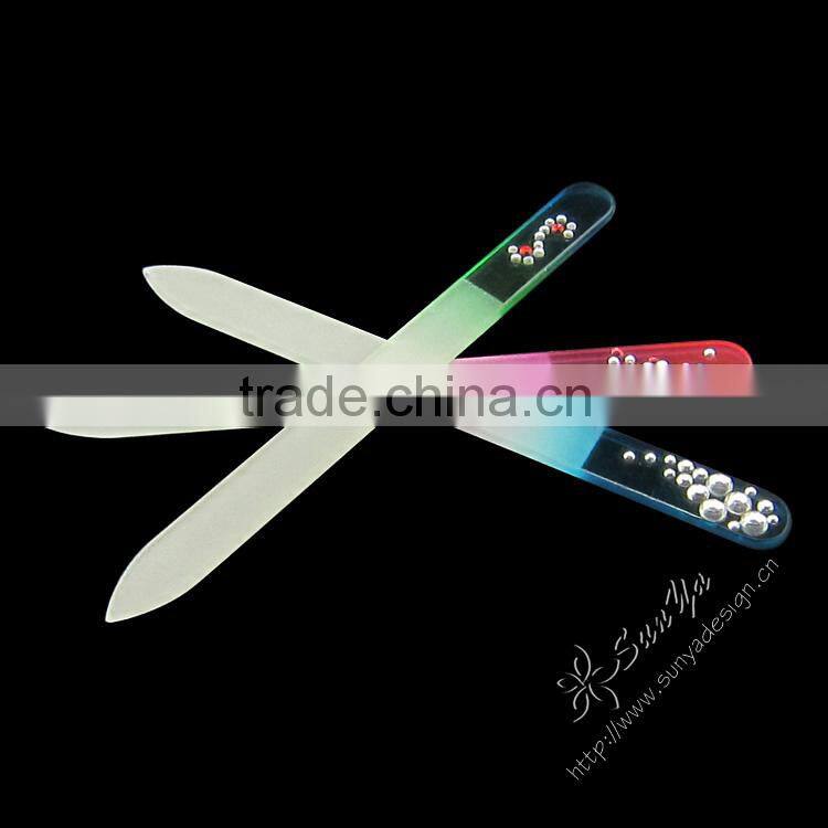 2014 new design glass nail file with burst paint on the handle