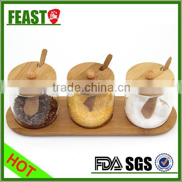 High quality nice design glass jar cooking pot with spoon