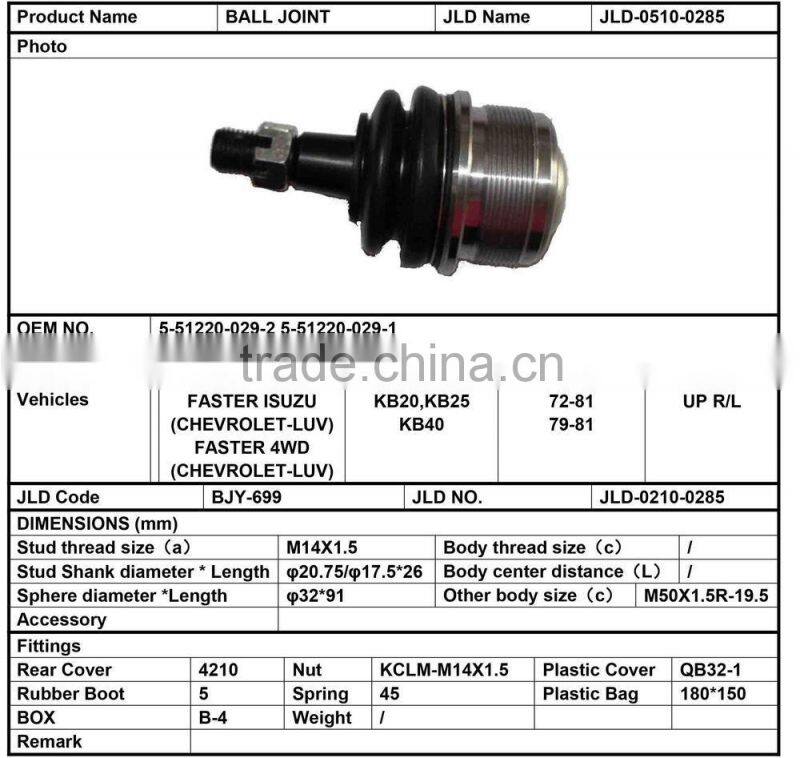 5-51220-029-2 5-51220-029-1steering auto parts swivel atv upper magnetic stainless ball joint for isuzu faster