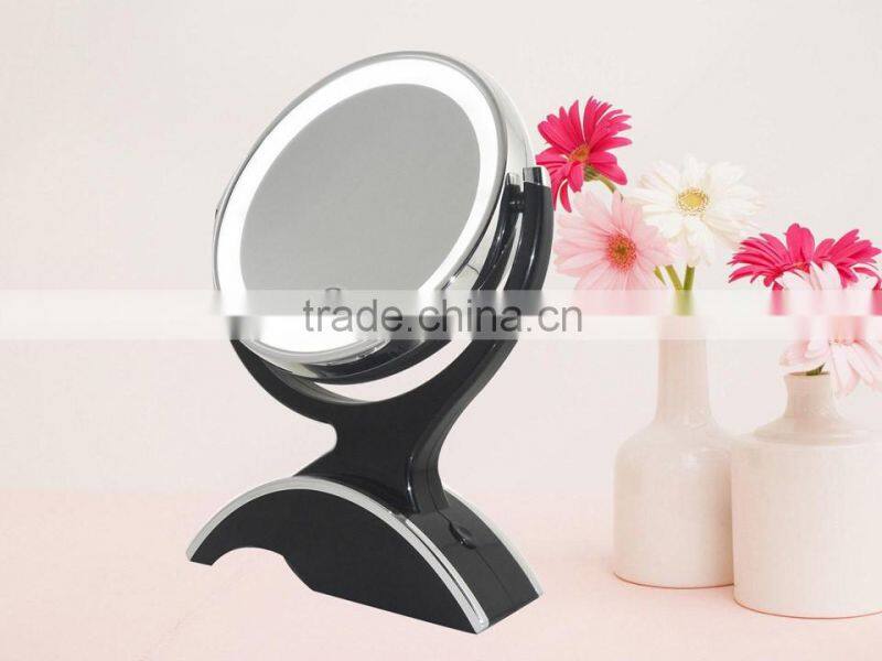Double sided Wood Like Makeup Mirror with LED Light