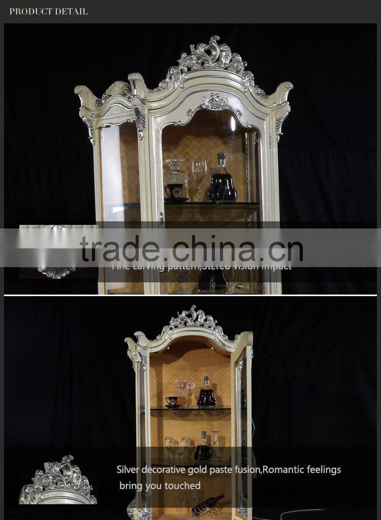 Plain white wood and glass wine cabinet for dinning room furniture