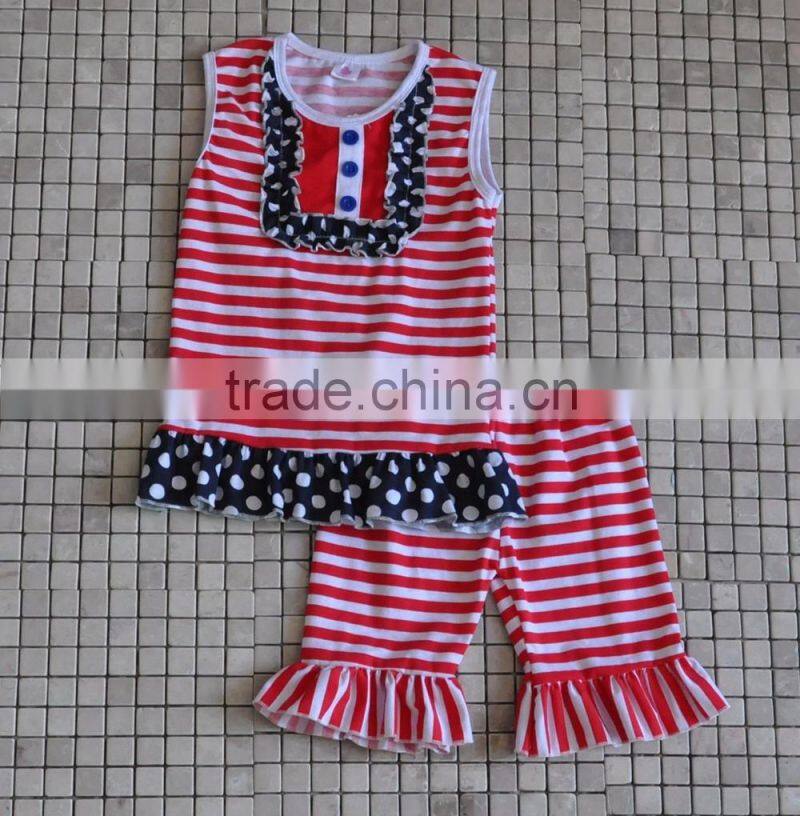 2016 wholesale toddler girls chevron star polka dot child sleeveless 4th of July boutique sets