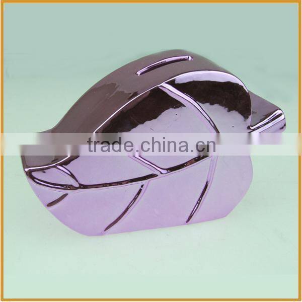 wholesale leaf shape ceramic coin bank money box