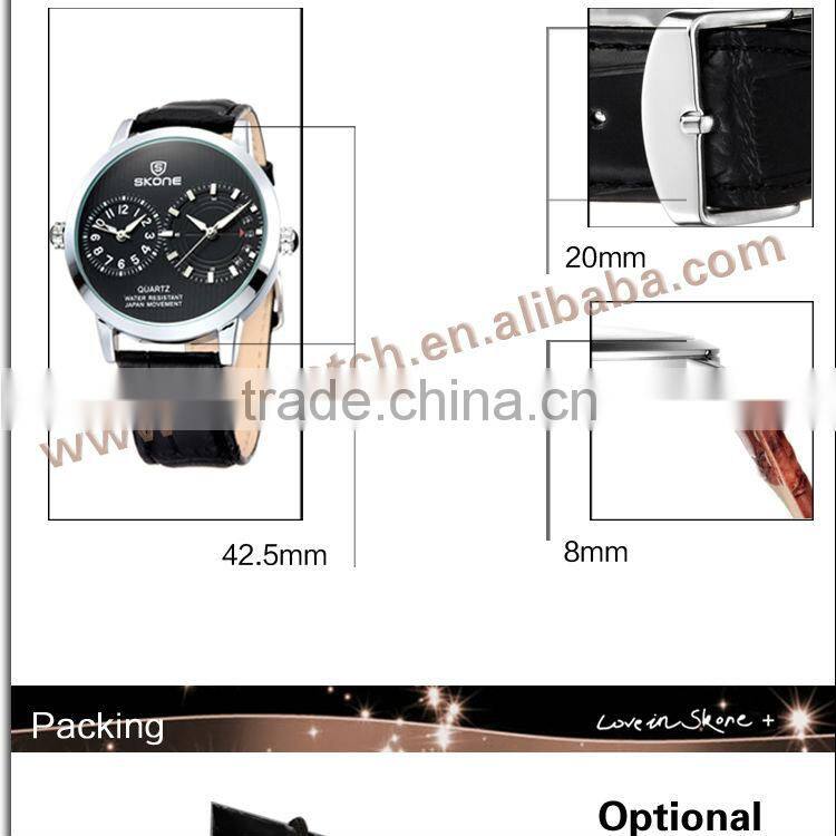 9142 high quality unisex leather band two time zone watch
