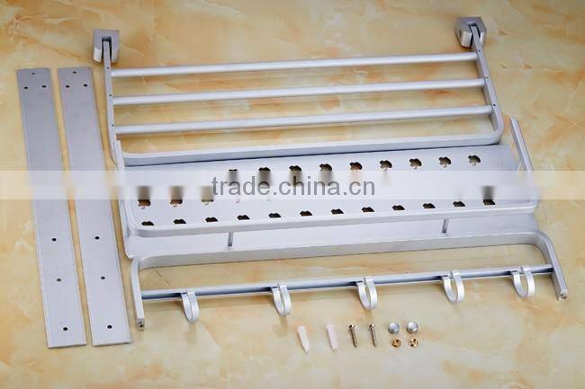 3 tier Bathroom Minimalist Towel Rack Shelf with Foldable Towel Bars/aluminum Wall Mounted bathroom rack