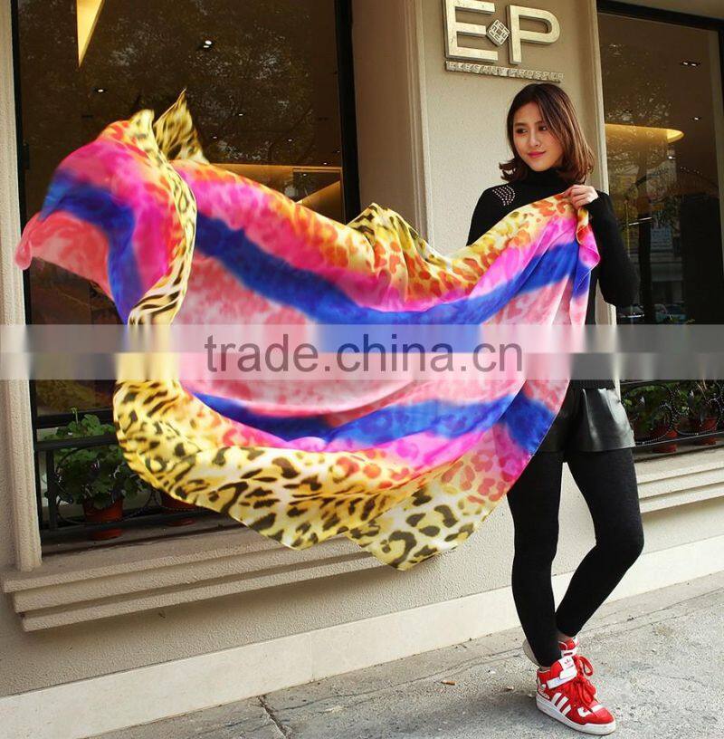 Fashion Women's Long Soft Wrap Lady Shawl Silk Leopard Chiffon Scarf