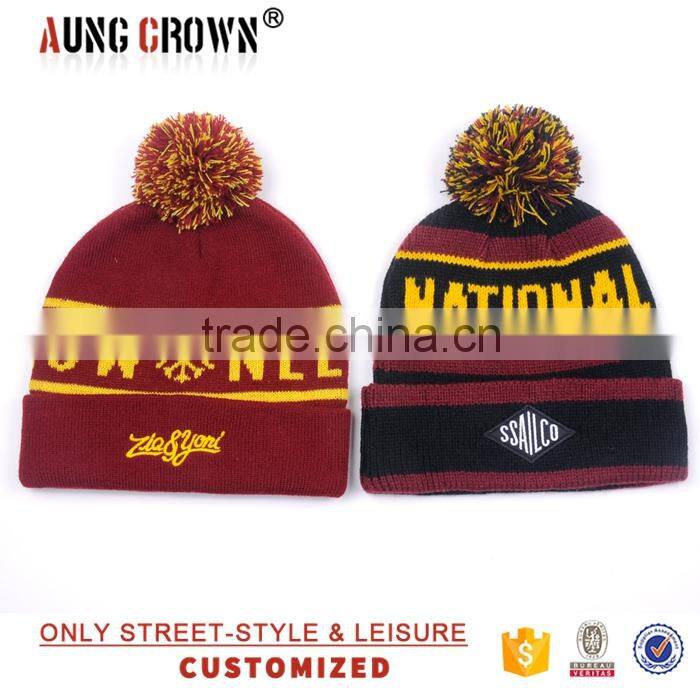 Winter Jacquard New Design Acrylic Beanie Hats With Top Ball