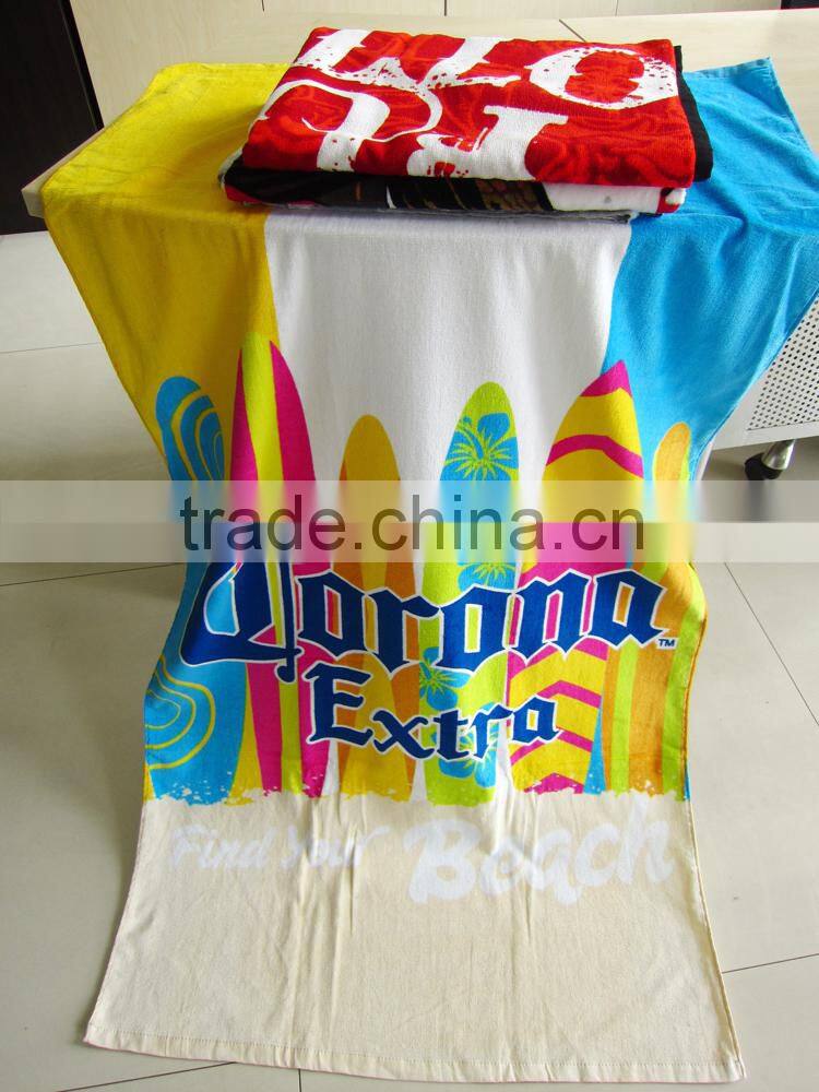 100% cotton terry velour printing brand name beach towel promotional brand towel