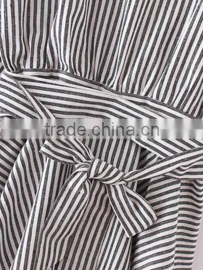 Blouses latest fashion design women clothing Black And White Stripe Bow Wrapped Blouse