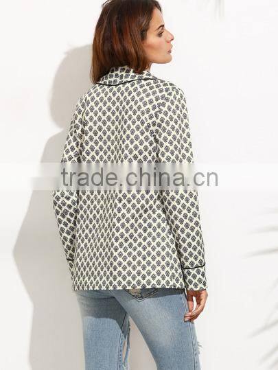 SheIn Women Ladies Fashion Clothing Black And White Lapel Long Sleeve Blazer Designs