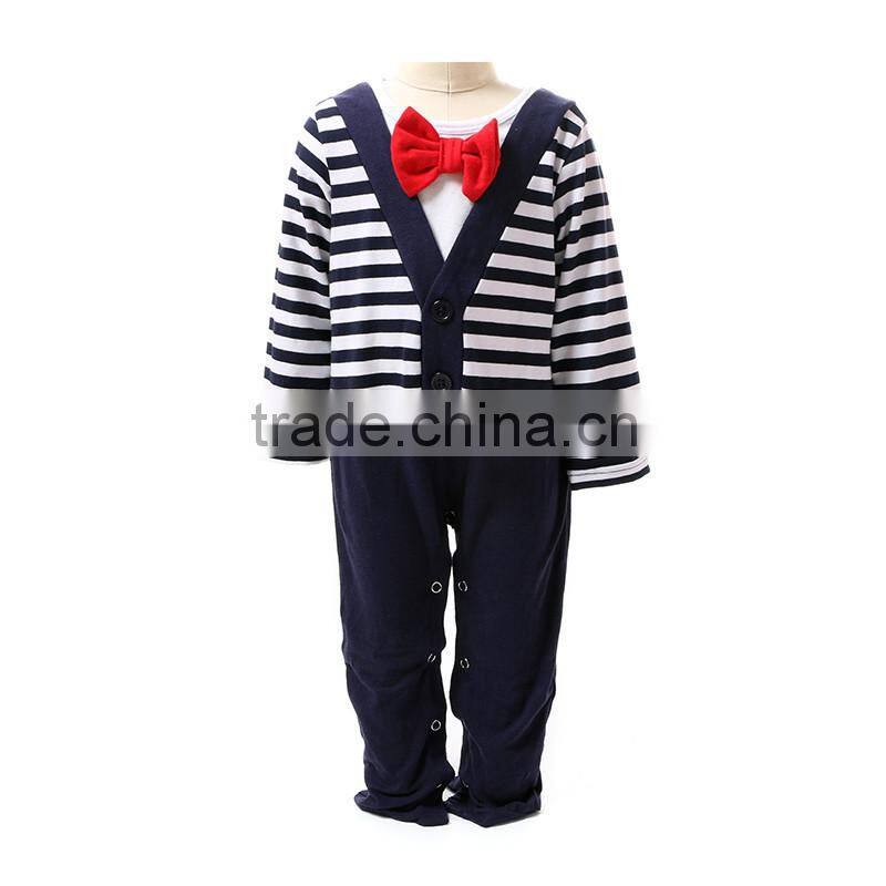 New arrival boutique wholesale unisex one piece navy stripe baby overall romper long sleeves
