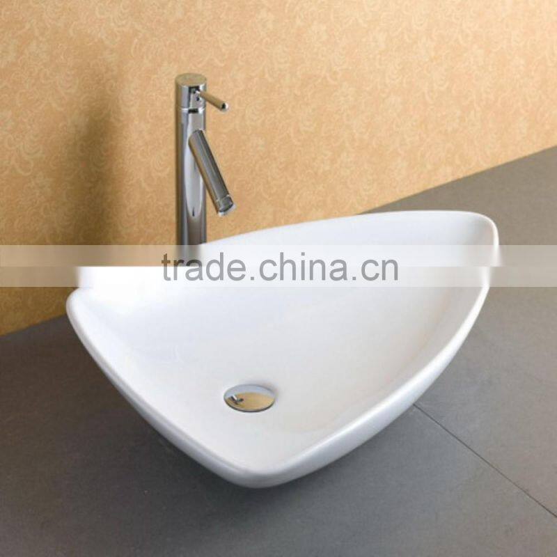 Counter Mounted White Glazed Ceramic Hand Wash Basin