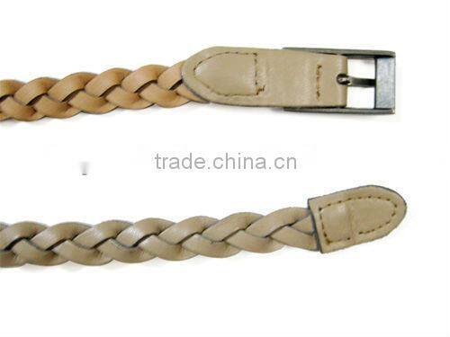 Women's Skinny Faux PU Leather Woven Dress Belt with Alloy Pin Buckle