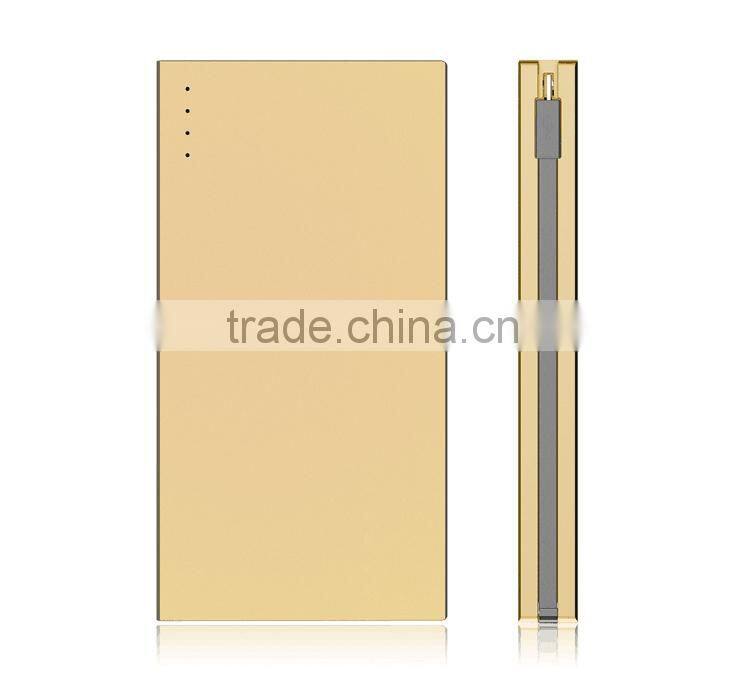 2017 New products Shenzhen Power bank 5000mAh Built in USB Cables mobile charger with 4 LED Indicatiors