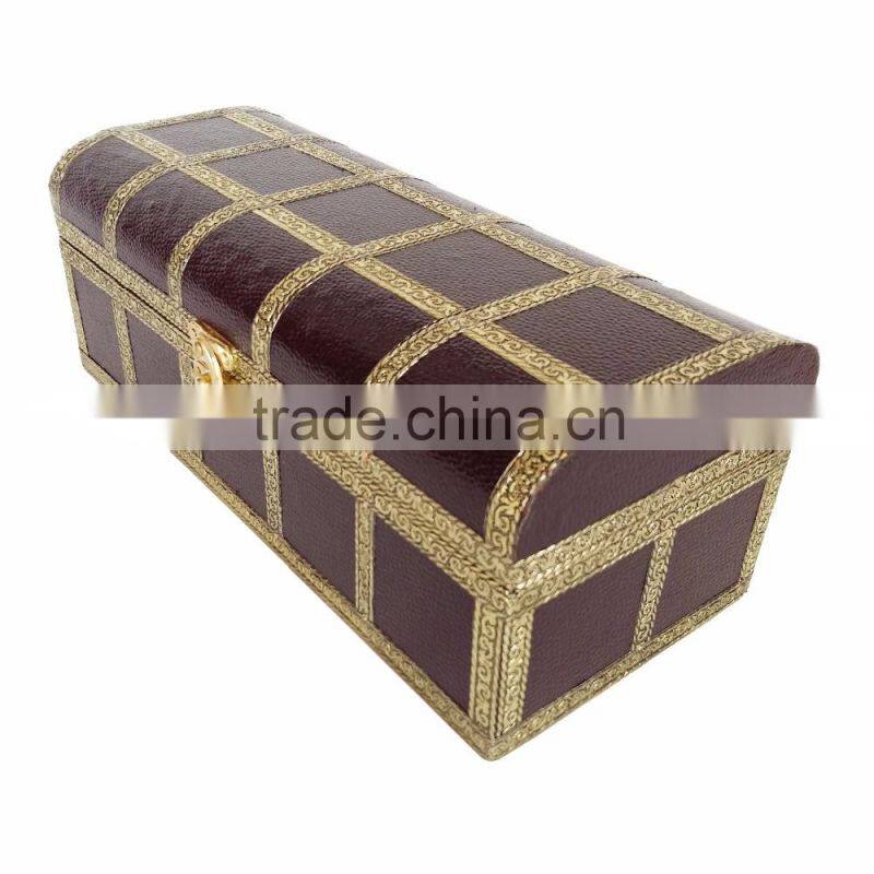 TREASURE CHEST, ARTIFICIAL LEATHER FINISH, WOODEN HANDMADE MULTI-PURPOSE BOX (11"x5"x4.25" INCH) DARK BROWN