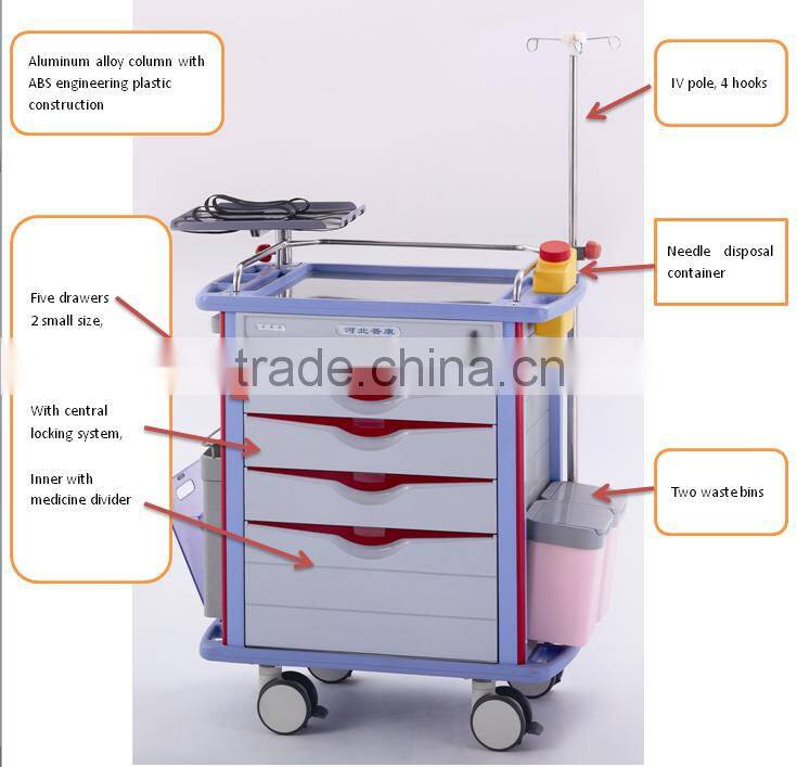 ABS emergency drugs trolley with CE ISO approved