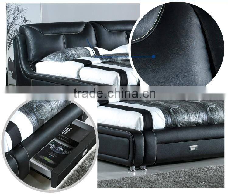 Creative design white wooden bedroom furniture bed with leather upholstered headboard