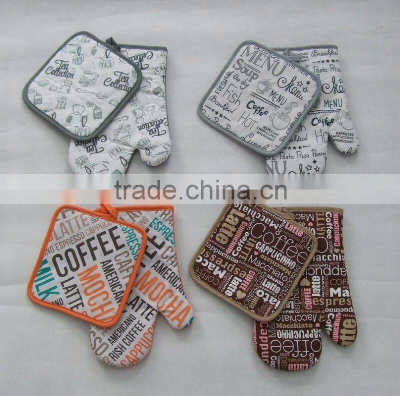 fruit designs big size glove and pot holder cotton linen kitchen set
