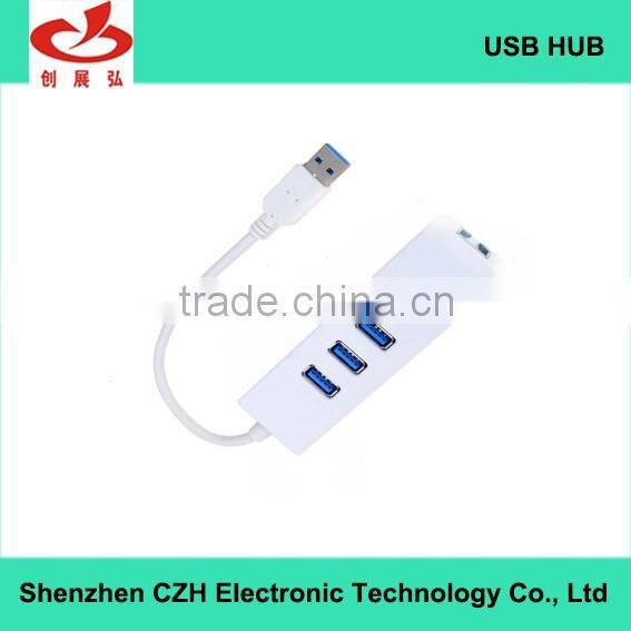CZH 3 port usb 3.0 hub with 1 RJ 45 Ethernet Lan Adapter with CE/RHOS/FCC certification