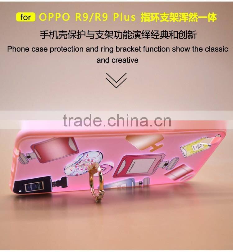 Fashion Luxury Perfume TPU+PC Hybrid Phone Case Built-in Ring Bracket For Oppo R9 Plus