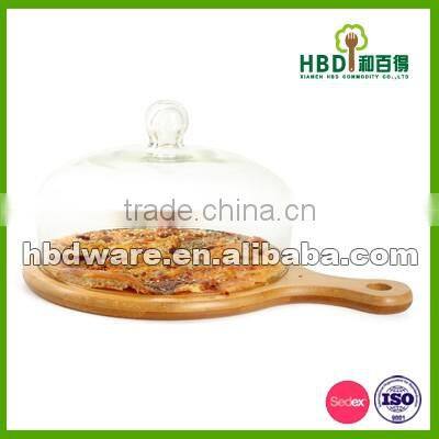 High quality glass cheese dome with bamboo board wholesale