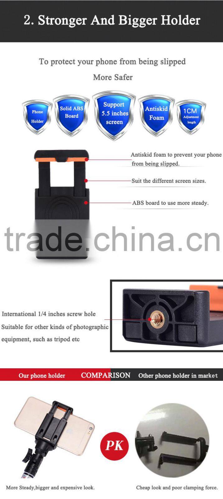 Hot sale wireless selfie stick with bluetooth built in monopod made in China