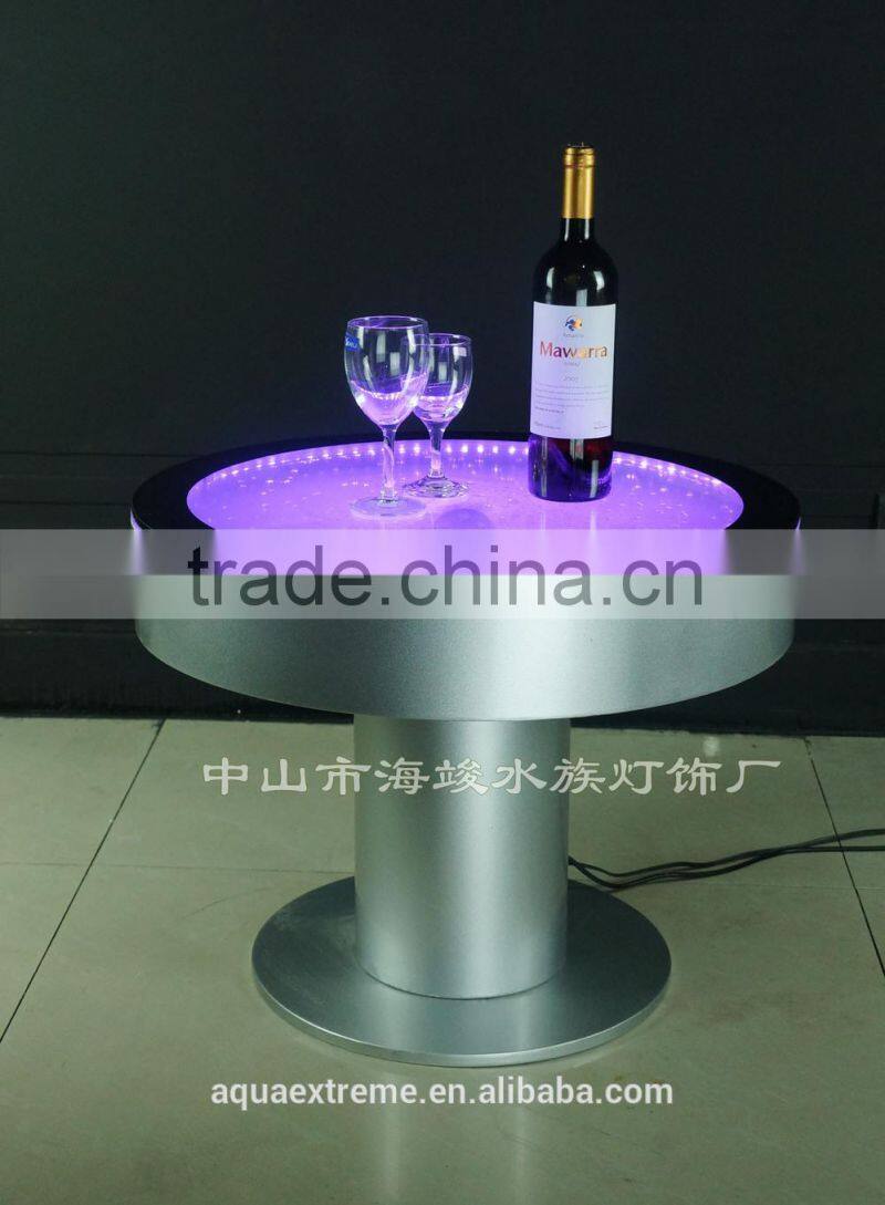 Beautiful battery driver Round Bar Table ,Fantastic LED light and water Bubble moving table