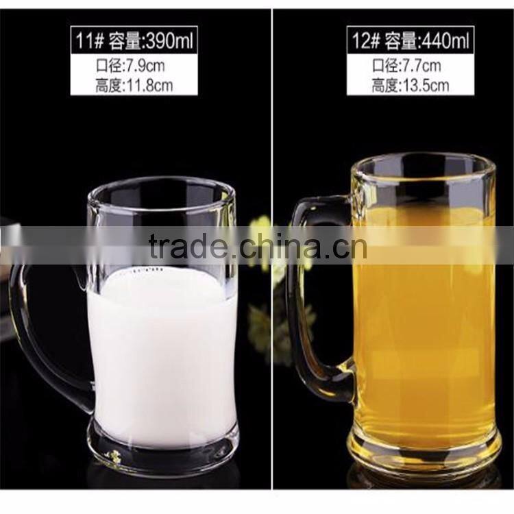 Promotional Custom Design Tall Glass Beverage/Glass Beer Mug With Handle
