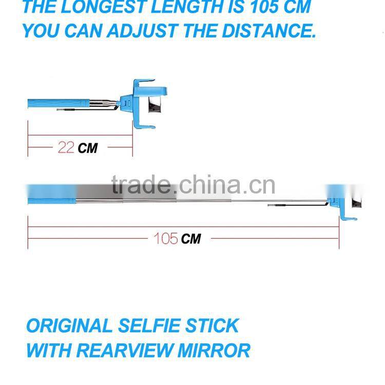 promotional cheap selfie stick with cable and mirror
