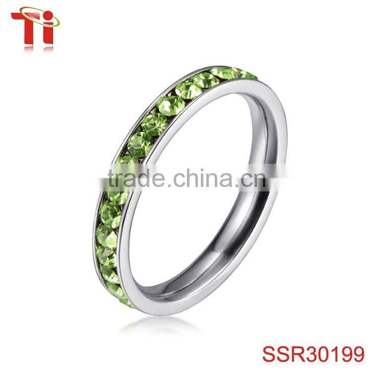 316L Stainless Steel Peridot Green Cubic Zirconia CZ Eternity Wedding 4MM Band Ring