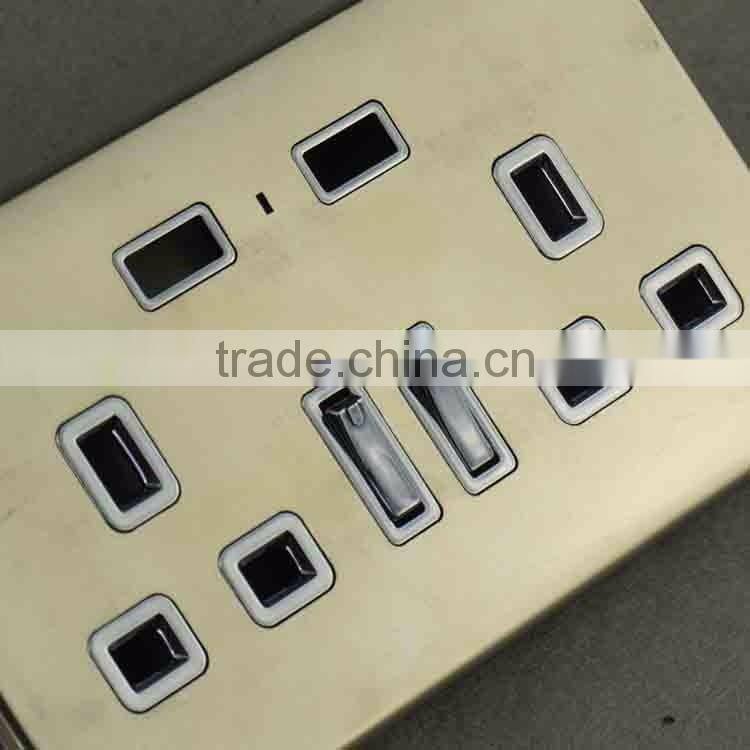Stainless steel wall switches with usb wall plug sockets