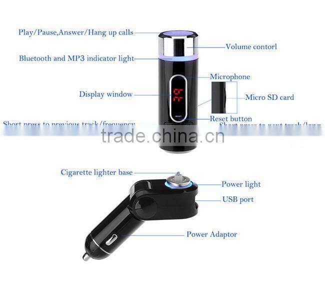 Handfree LED Display Wireless Bluetooth Car Kit FM Transmitter MP3 Player USB Charger For Samsung Iphone 6 Smartphone