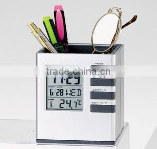 Multifunctional Digital Table Pen Holder With Clock And Calendar