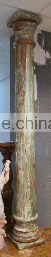 A GRADE DARK GREEN ONYX COLUMNS PILLARS CARVED TOP