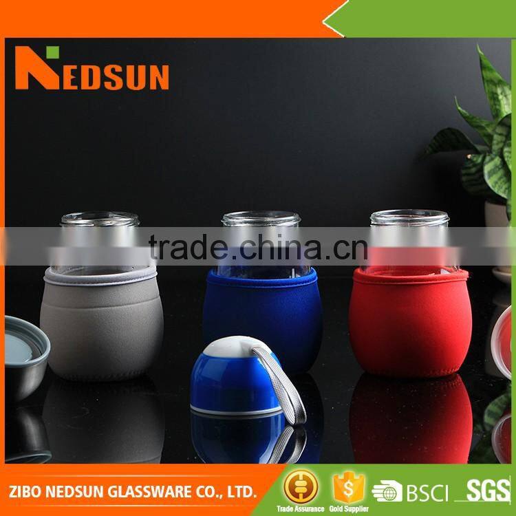 New design glass drinking water bottle with adiabatic sleeve