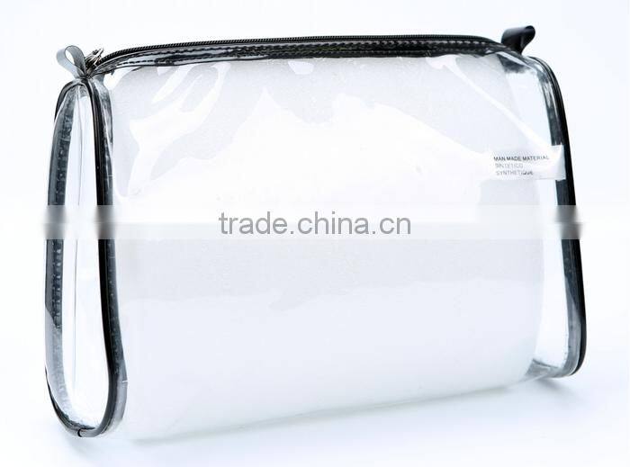 Store More Simple Design Nylon Zipper Clear Pvc Handle Cosmetic Bag